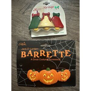 Vintage Christmas Halloween Holiday Hair Barrette Clips Two Pack Gibson & other